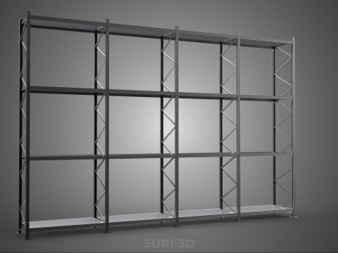 INDUSTRIAL WAREHOUSE METAL SHELVING ORGANIZED STORAGE RACK SHELF 3D Модель