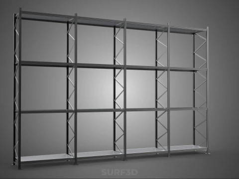 INDUSTRIAL WAREHOUSE METAL SHELVING ORGANIZED STORAGE RACK SHELF 3D Model