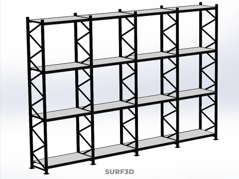INDUSTRIAL WAREHOUSE METAL SHELVING ORGANIZED STORAGE RACK SHELF 3D Model