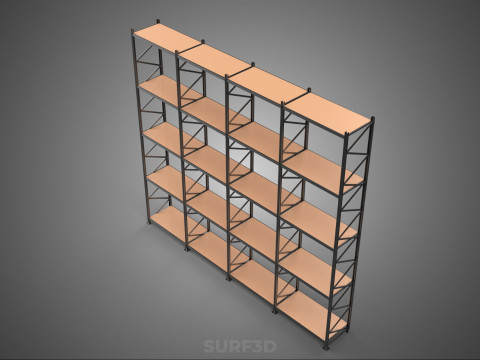 STEEL WOOD WAREHOUSE METAL SHELVING ORGANIZED STORAGE RACK SHELF 3D Model