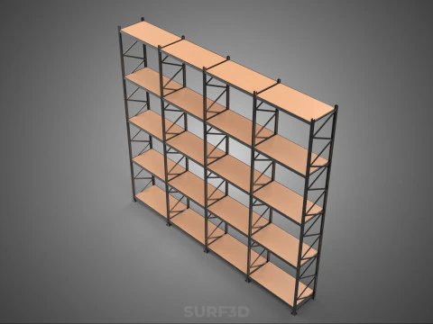 STEEL WOOD WAREHOUSE METAL SHELVING ORGANIZED STORAGE RACK SHELF 3D Model