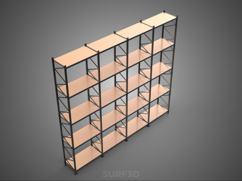 STEEL WOOD WAREHOUSE METAL SHELVING ORGANIZED STORAGE RACK SHELF 3D Model