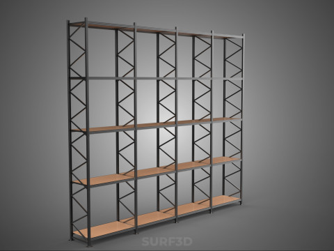 STEEL WOOD WAREHOUSE METAL SHELVING ORGANIZED STORAGE RACK SHELF 3D Model