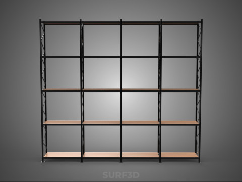 STEEL WOOD WAREHOUSE METAL SHELVING ORGANIZED STORAGE RACK SHELF 3D Model