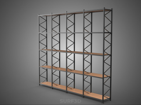 STEEL WOOD WAREHOUSE METAL SHELVING ORGANIZED STORAGE RACK SHELF 3D Model