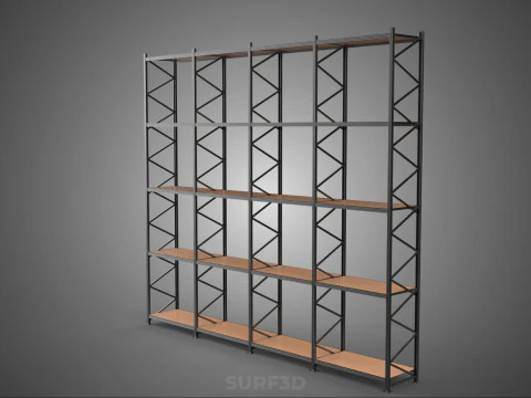 STEEL WOOD WAREHOUSE METAL SHELVING ORGANIZED STORAGE RACK SHELF 3D Model