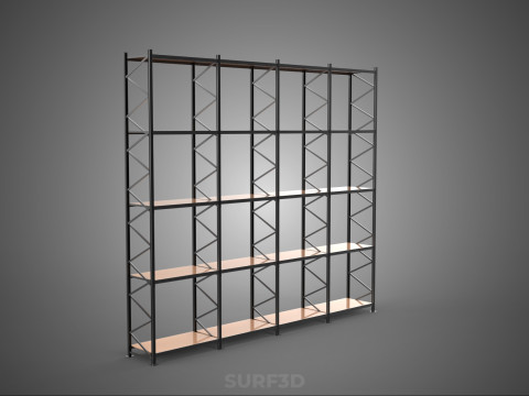 STEEL WOOD WAREHOUSE METAL SHELVING ORGANIZED STORAGE RACK SHELF 3D Model