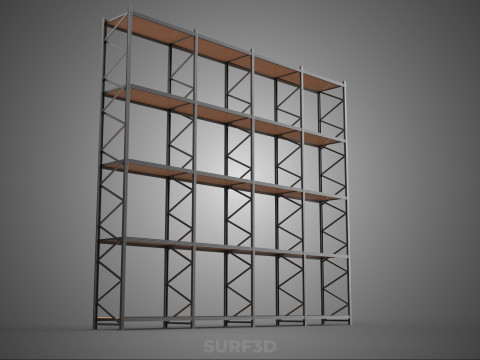 STEEL WOOD WAREHOUSE METAL SHELVING ORGANIZED STORAGE RACK SHELF 3D Model