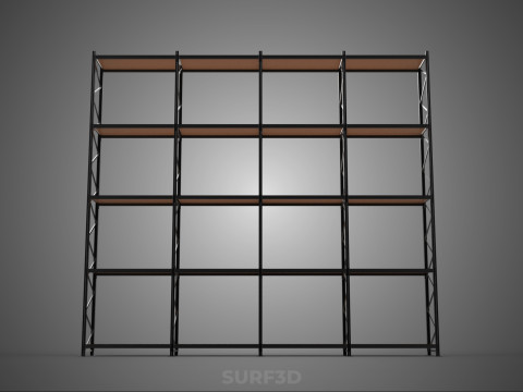 STEEL WOOD WAREHOUSE METAL SHELVING ORGANIZED STORAGE RACK SHELF 3D Model