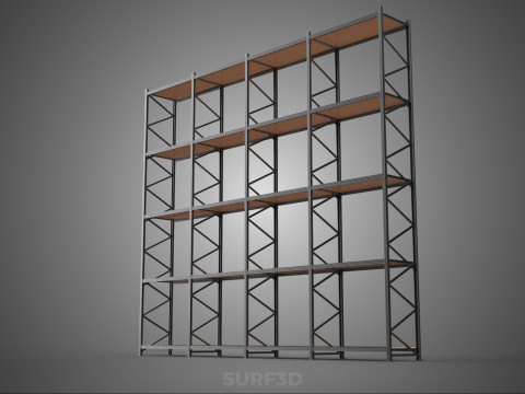 STEEL WOOD WAREHOUSE METAL SHELVING ORGANIZED STORAGE RACK SHELF 3D Model