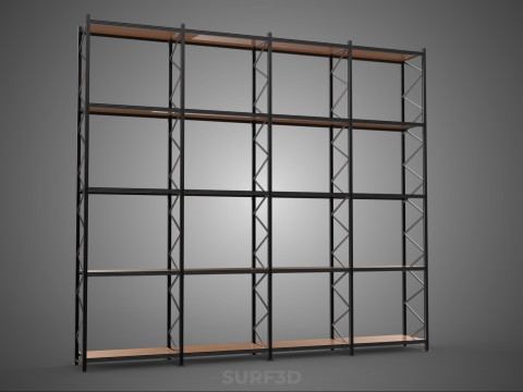 STEEL WOOD WAREHOUSE METAL SHELVING ORGANIZED STORAGE RACK SHELF 3D Model