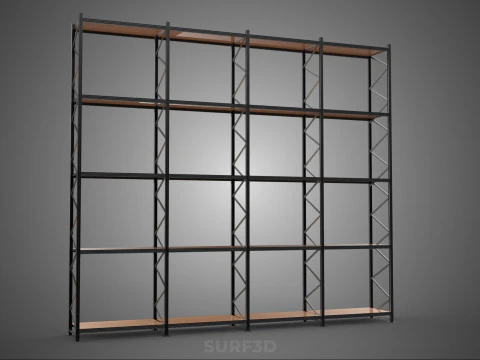 STEEL WOOD WAREHOUSE METAL SHELVING ORGANIZED STORAGE RACK SHELF 3D Model