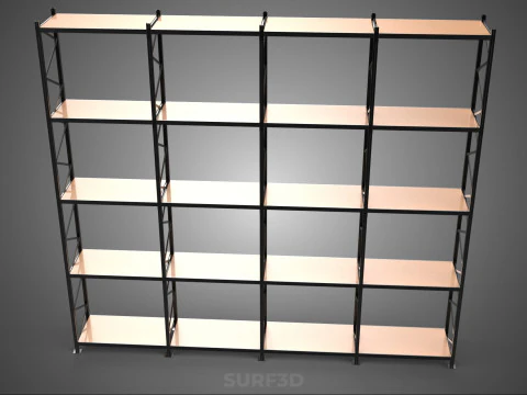 STEEL WOOD WAREHOUSE METAL SHELVING ORGANIZED STORAGE RACK SHELF 3D Model