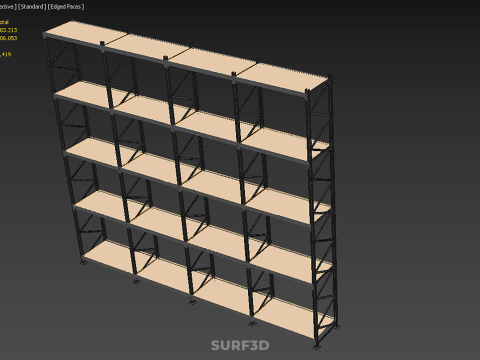 STEEL WOOD WAREHOUSE METAL SHELVING ORGANIZED STORAGE RACK SHELF 3D Model
