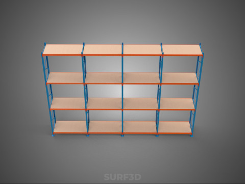 WOOD STEEL WAREHOUSE METAL SHELVING ORGANIZE STORAGE RACK SHELF 3D Model