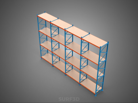 WOOD STEEL WAREHOUSE METAL SHELVING ORGANIZE STORAGE RACK SHELF 3D Model