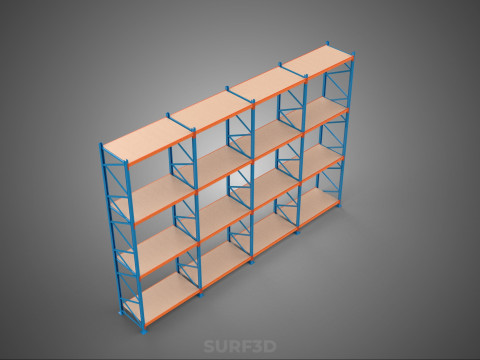 WOOD STEEL WAREHOUSE METAL SHELVING ORGANIZE STORAGE RACK SHELF 3D Model