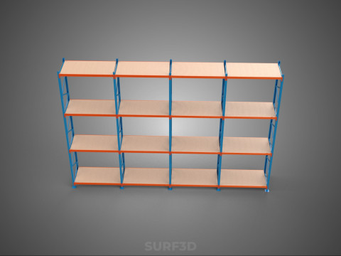 WOOD STEEL WAREHOUSE METAL SHELVING ORGANIZE STORAGE RACK SHELF 3D Model