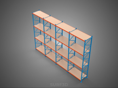 WOOD STEEL WAREHOUSE METAL SHELVING ORGANIZE STORAGE RACK SHELF 3D Model