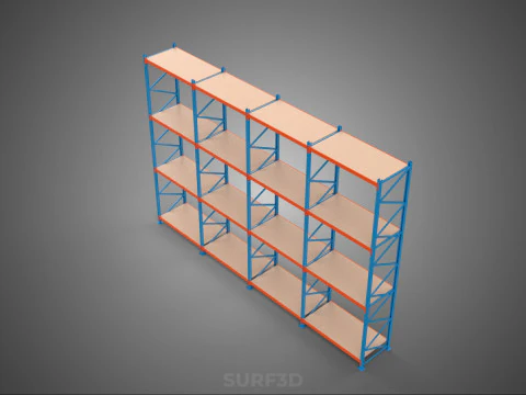 WOOD STEEL WAREHOUSE METAL SHELVING ORGANIZE STORAGE RACK SHELF 3D Model