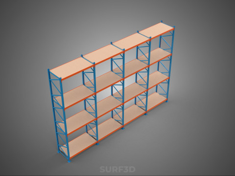 WOOD STEEL WAREHOUSE METAL SHELVING ORGANIZE STORAGE RACK SHELF 3D Model