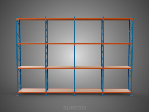 WOOD STEEL WAREHOUSE METAL SHELVING ORGANIZE STORAGE RACK SHELF 3D Model