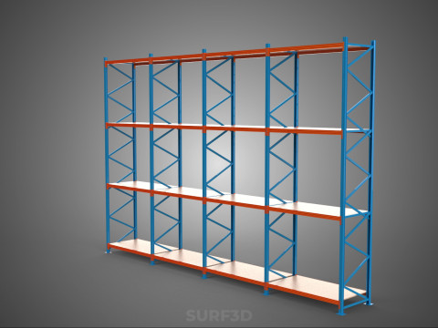 WOOD STEEL WAREHOUSE METAL SHELVING ORGANIZE STORAGE RACK SHELF 3D Model