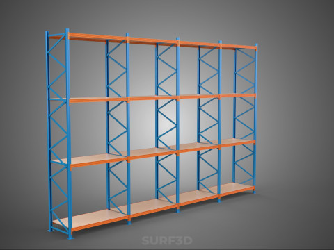 WOOD STEEL WAREHOUSE METAL SHELVING ORGANIZE STORAGE RACK SHELF 3D Model