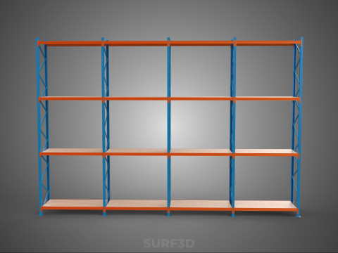 WOOD STEEL WAREHOUSE METAL SHELVING ORGANIZE STORAGE RACK SHELF 3D Model