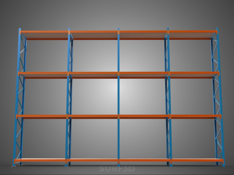 WOOD STEEL WAREHOUSE METAL SHELVING ORGANIZE STORAGE RACK SHELF 3D Model