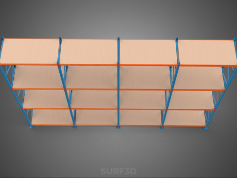 WOOD STEEL WAREHOUSE METAL SHELVING ORGANIZE STORAGE RACK SHELF 3D Model
