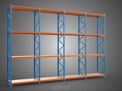 WOOD STEEL WAREHOUSE METAL SHELVING ORGANIZE STORAGE RACK SHELF 3D Model