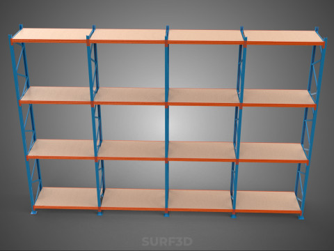 WOOD STEEL WAREHOUSE METAL SHELVING ORGANIZE STORAGE RACK SHELF 3D Model