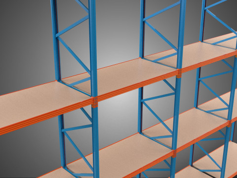WOOD STEEL WAREHOUSE METAL SHELVING ORGANIZE STORAGE RACK SHELF 3D Model