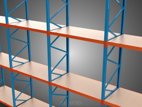 WOOD STEEL WAREHOUSE METAL SHELVING ORGANIZE STORAGE RACK SHELF 3D Model