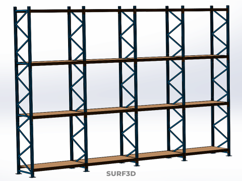 WOOD STEEL WAREHOUSE METAL SHELVING ORGANIZE STORAGE RACK SHELF 3D Model