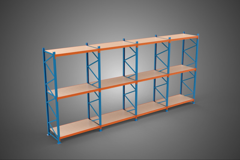 SHELF WOOD STEEL WAREHOUSE METAL SHELVING STORAGE RACK ORGANIZE Modèle 3D .c4d .max .obj .3ds .fbx .stl .blend