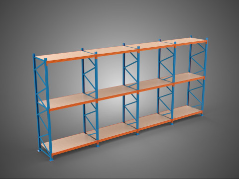 SHELF WOOD STEEL WAREHOUSE METAL SHELVING STORAGE RACK ORGANIZE 3D Модель