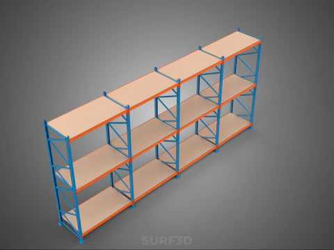 SHELF WOOD STEEL WAREHOUSE METAL SHELVING STORAGE RACK ORGANIZE 3D Model