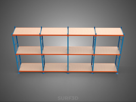 SHELF WOOD STEEL WAREHOUSE METAL SHELVING STORAGE RACK ORGANIZE Modèle 3D
