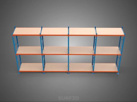 SHELF WOOD STEEL WAREHOUSE METAL SHELVING STORAGE RACK ORGANIZE 3D Model