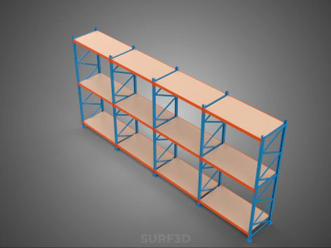 SHELF WOOD STEEL WAREHOUSE METAL SHELVING STORAGE RACK ORGANIZE 3D Model