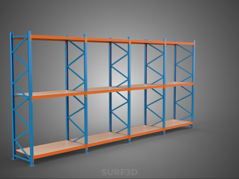 SHELF WOOD STEEL WAREHOUSE METAL SHELVING STORAGE RACK ORGANIZE Modèle 3D