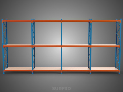 SHELF WOOD STEEL WAREHOUSE METAL SHELVING STORAGE RACK ORGANIZE Modèle 3D