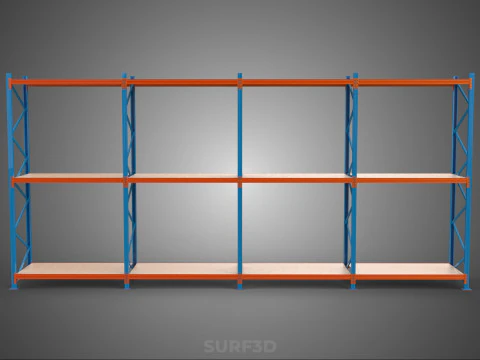 SHELF WOOD STEEL WAREHOUSE METAL SHELVING STORAGE RACK ORGANIZE 3D Model