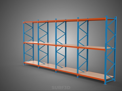 SHELF WOOD STEEL WAREHOUSE METAL SHELVING STORAGE RACK ORGANIZE Modèle 3D