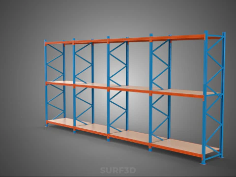 SHELF WOOD STEEL WAREHOUSE METAL SHELVING STORAGE RACK ORGANIZE 3D Model