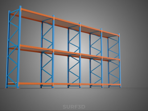 SHELF WOOD STEEL WAREHOUSE METAL SHELVING STORAGE RACK ORGANIZE Modèle 3D