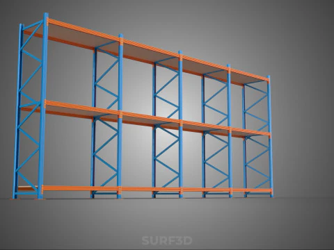 SHELF WOOD STEEL WAREHOUSE METAL SHELVING STORAGE RACK ORGANIZE 3D Model