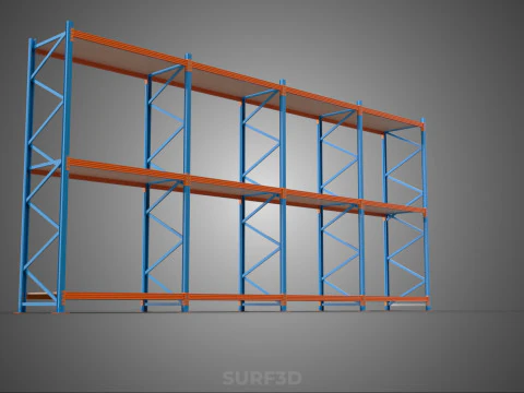 SHELF WOOD STEEL WAREHOUSE METAL SHELVING STORAGE RACK ORGANIZE 3D Model